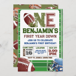 Football 1st Year Down Birthday Invitation