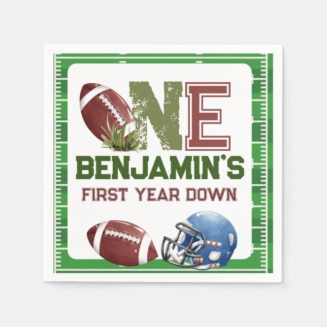 Football 1st Year Down Birthday Napkins (Front)