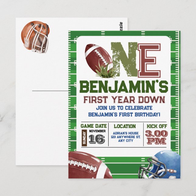 Football 1st Year Down Birthday Postcard (Front/Back)