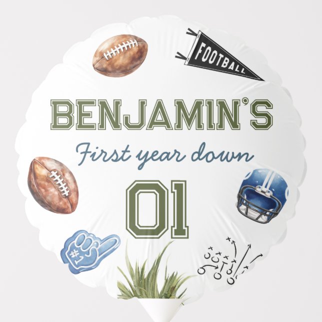 Football 1st Year Down Football Birthday Party Balloon (Front)