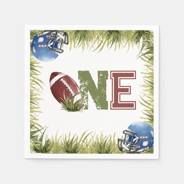 Football 1st Year Down Football Birthday Party Napkins (Front)