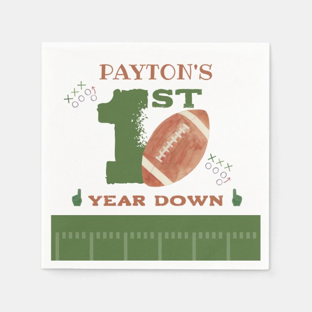 Football 1st Year Down Football BIrthday Party Napkins (Front)