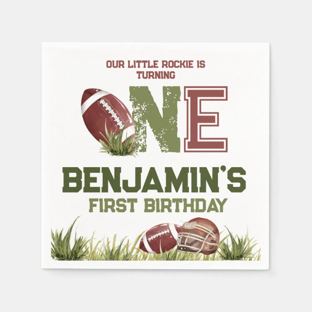 Football 1st Year Down Football BIrthday Party Napkins (Front)