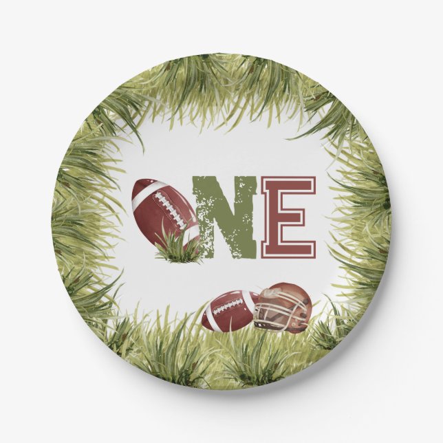 Football 1st Year Down Football Birthday Party Paper Plates (Front)