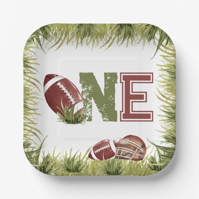 Football 1st Year Down Football Birthday Party Paper Plates (Front)