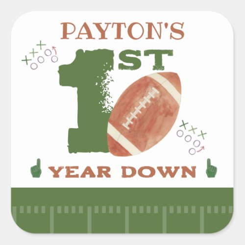 Football 1st Year Down Football BIrthday Party Square Sticker