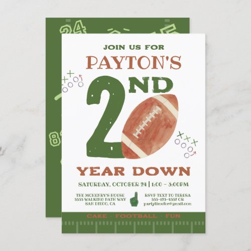 Football 2nd 3d 4th Year Down Football BIrthday Invitation