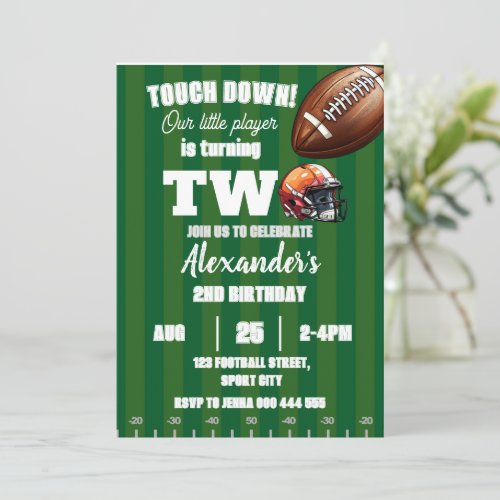 Football 2nd Birthday American Sports Touch Down Invitation