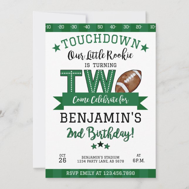 Football 2nd Birthday Invitation White (Front)