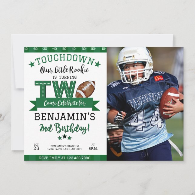 Football 2nd Birthday Photo Invitation White (Front)
