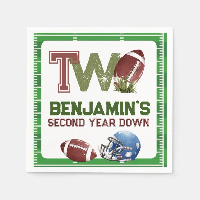 Football 2nd Year Down Birthday Napkins (Front)