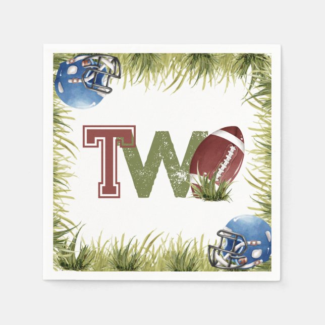 Football 2nd Year Down Football Birthday Party Napkins (Front)