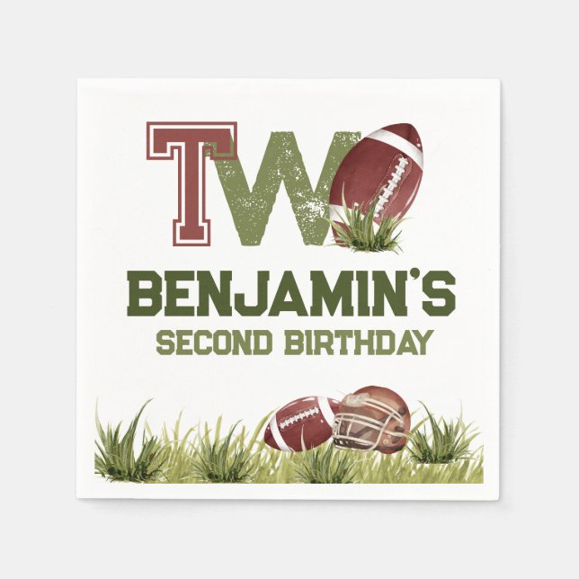 Football 2nd Year Down Football BIrthday Party Napkins (Front)