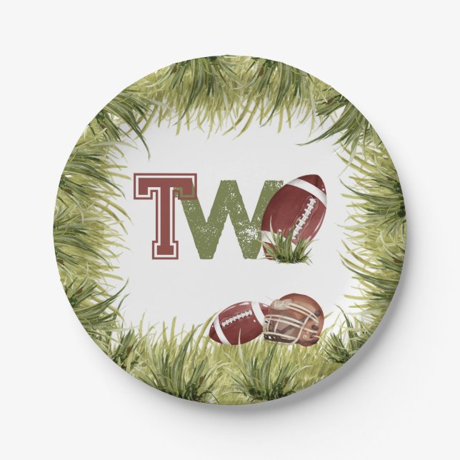 Football 2nd Year Down Football Birthday Party Paper Plates (Front)