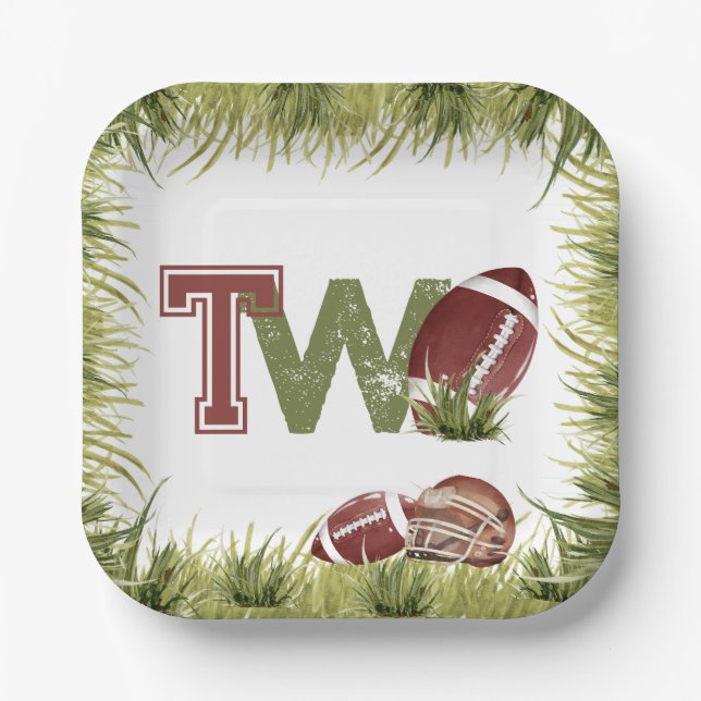 Football 2nd Year Down Football Birthday Party Paper Plates (Front)