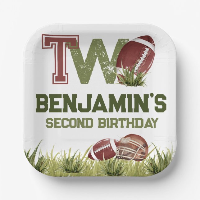 Football 2nd Year Down Football BIrthday Party Paper Plates (Front)