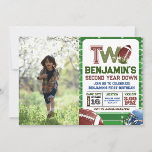 Football 2nd Year Down Photo Birthday Invitation