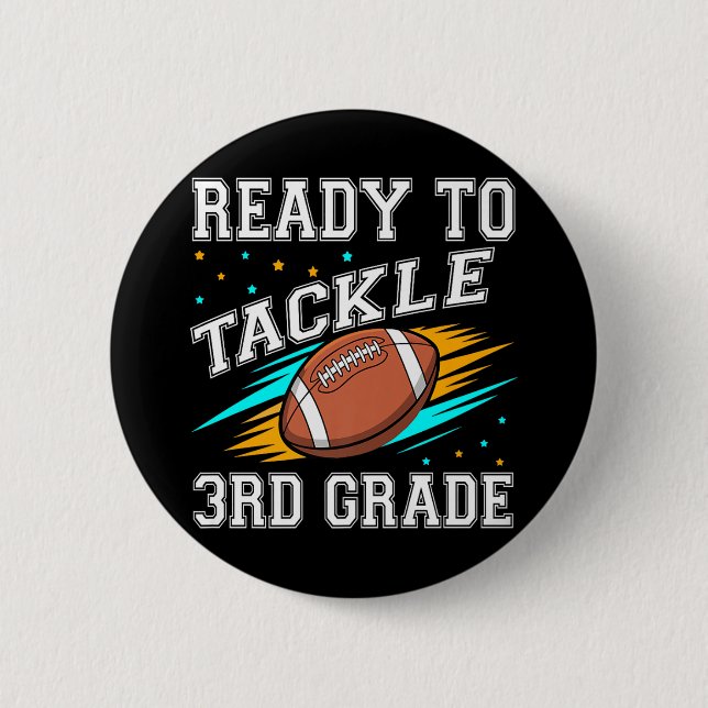 Football 3rd Third Grade First Day Of School Back  Button (Front)