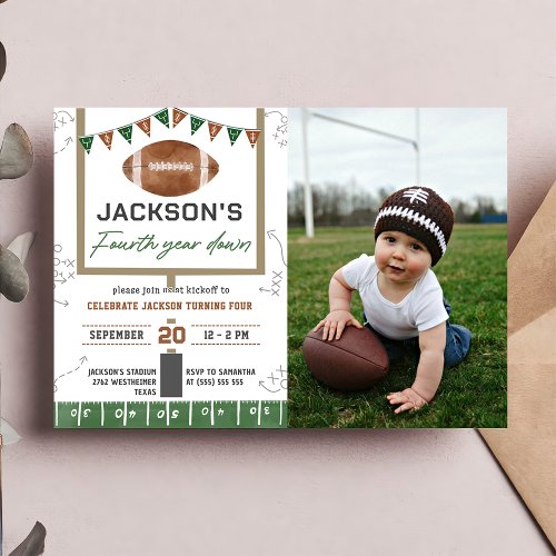 Football 4th Birthday Party Photo Invitation