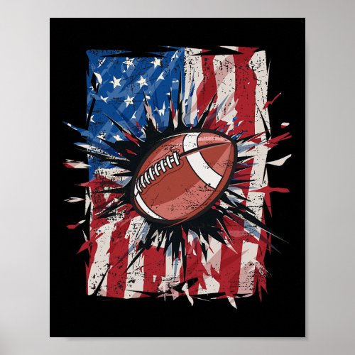 Football 4th Of July Men Usa American Flag Boys  Poster