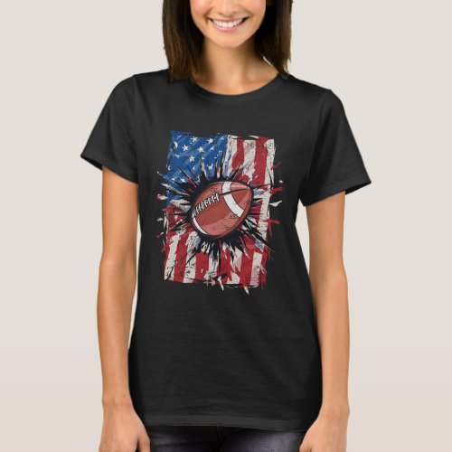 Football 4th Of July Men Usa American Flag Boys  T_Shirt