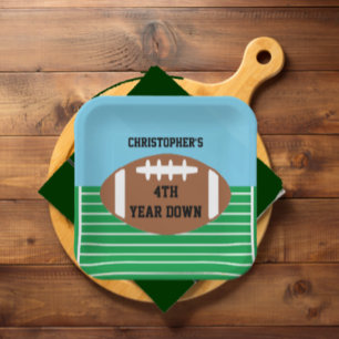 Football 4th Year Down Birthday Paper Plates