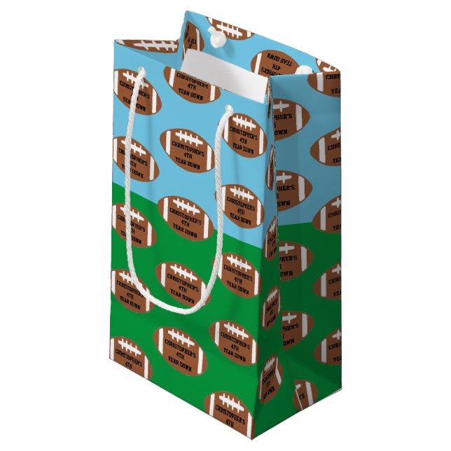 Football 4th Year Down Birthday Small Gift Bag (Front Angled)