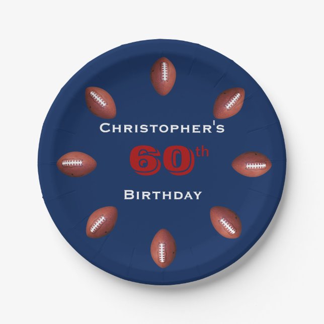 Football, 60th Birthday Party, Name, Paper Plates (Front)