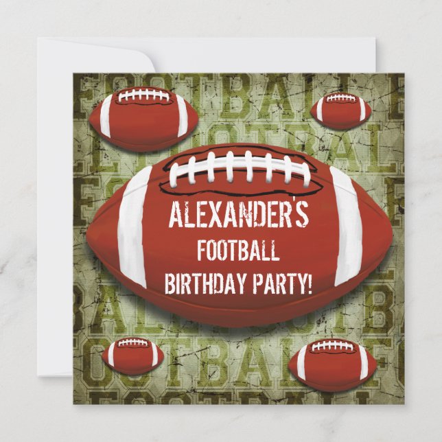 Football 7th Birthday Party Vintage Green Grunge Invitation (Front)
