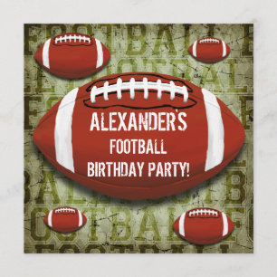 Football 8th Birthday Party Vintage Green Grunge Invitation