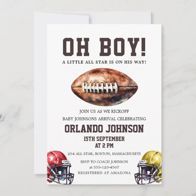 Football A Little All Star is On His Way Game On Invitation (Front)