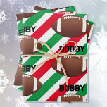 Football Add Name Christmas Fun Red & Green 3 Wrapping Paper Sheets<br><div class="desc">Football Add Name Christmas Fun Red & Green 3 Wrapping Paper Sheets</div>
