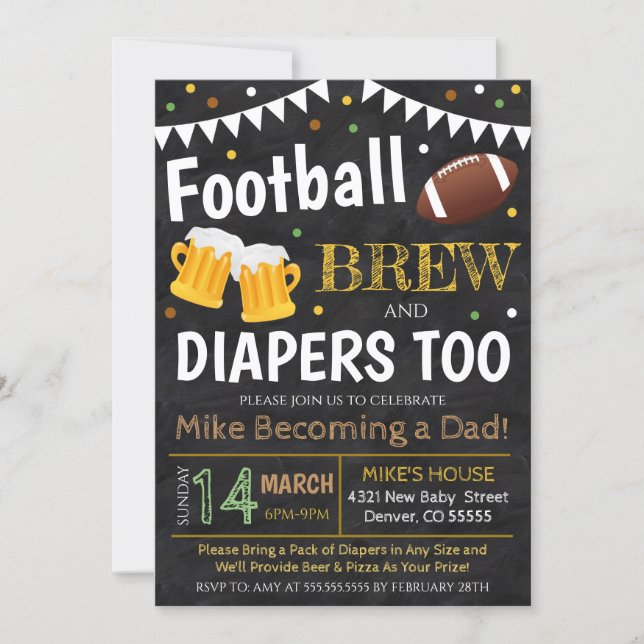 Football And Beer Baby Shower Invitation (Front)