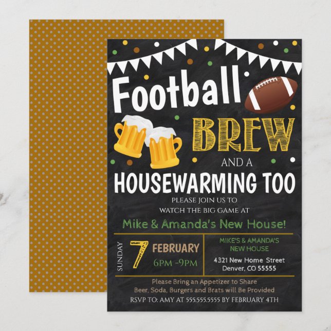 Football and Beer Housewarming Party Invitation (Front/Back)