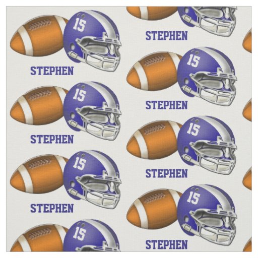 Football and Blue Helmet Number and Name Fabric