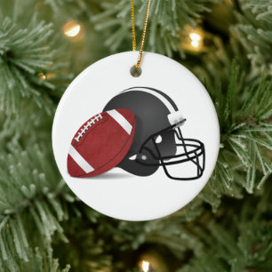 Football And Helmet Christmas Ceramic Ornament