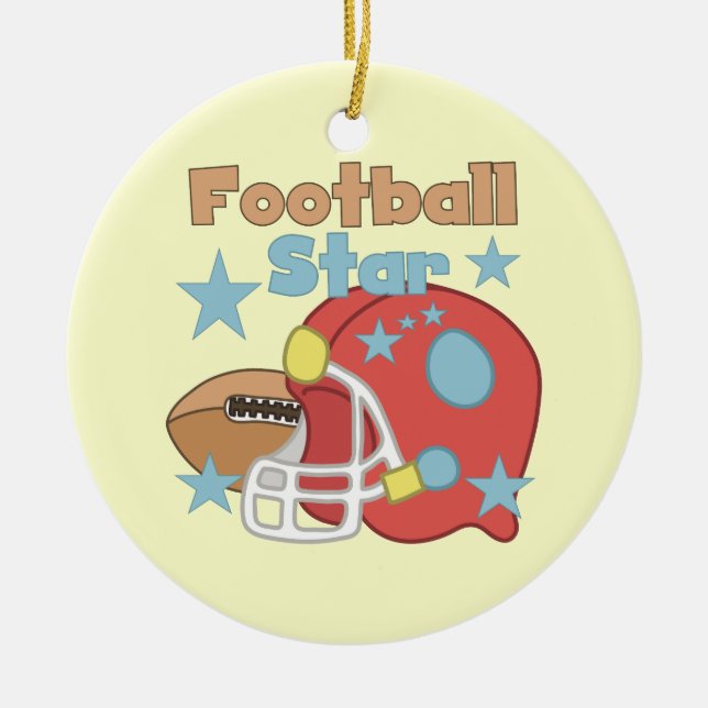 Football and Helmet Football Star T-shirts Ceramic Ornament (Front)