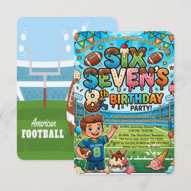 Football and Ice Cream 8th Birthday Party Invitation (Front/Back)