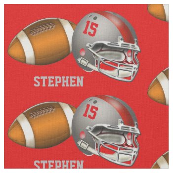 Football And Red | Gray Helmet Number And Name Fabric by tjssportsmania at Zazzle