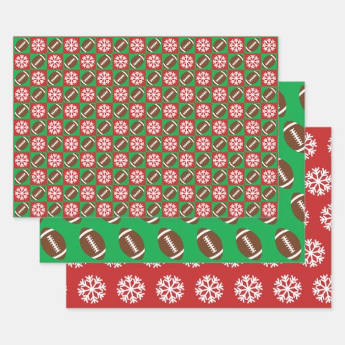 Football and Snowflake Red and Green Christmas  Wrapping Paper Sheets