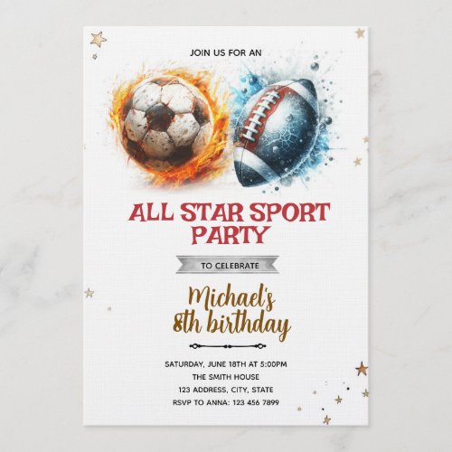Football and soccer party Invitation