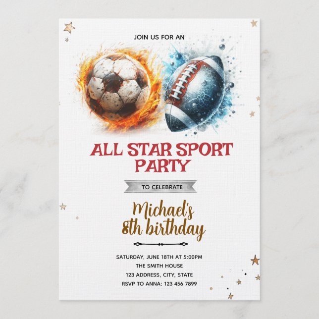 Football and soccer party Invitation (Front)