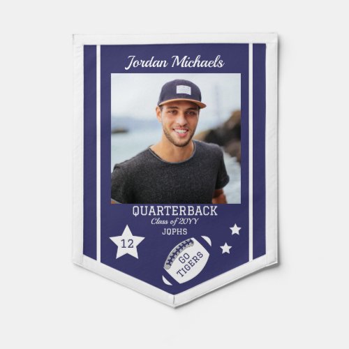 Football and Stars Team Player Photo Graduation  Pennant