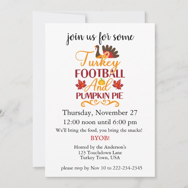 Football and Turkey Thanksgiving Invitation (Front)