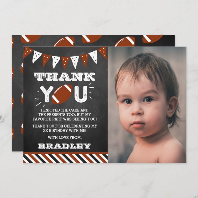 Football Any Age Birthday Photo Thank You Card (Front/Back)