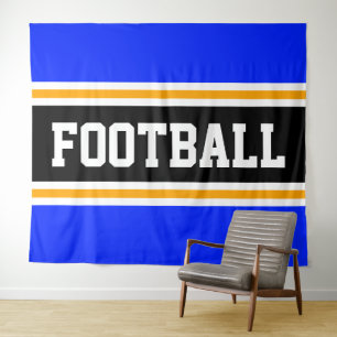 FOOTBALL Athletic Blue Black Orange Racing Stripes Tapestry