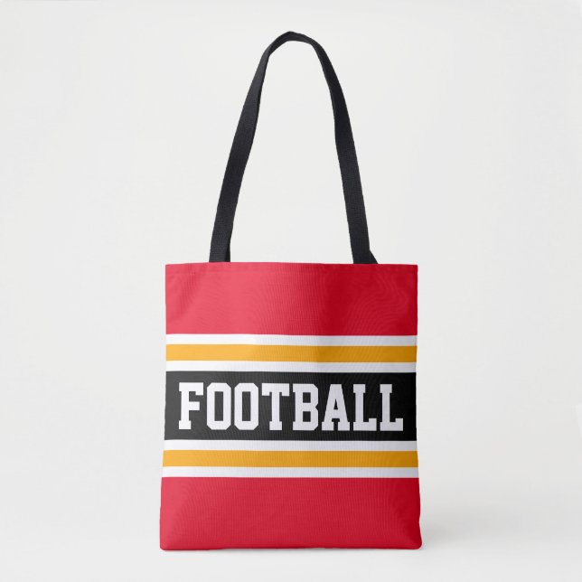 FOOTBALL Athletic Bright Red Black Orange Stripes Tote Bag (Front)