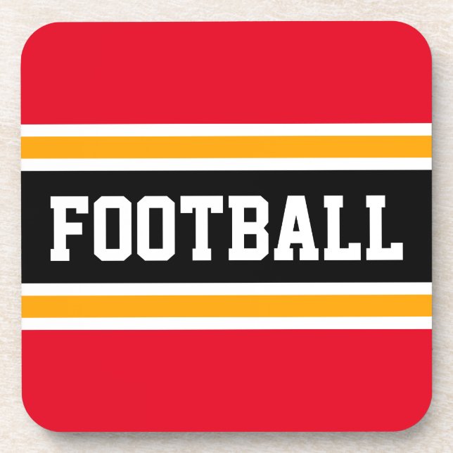 FOOTBALL Athletic Bright Red Orange Black Stripes Beverage Coaster (Front)