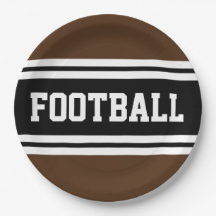 FOOTBALL Athletic Brown Black White Racing Stripes Paper Plates