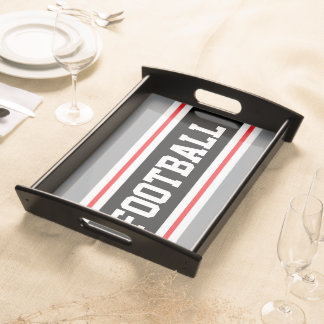 FOOTBALL Athletic Gray Black White Racing Stripes Serving Tray